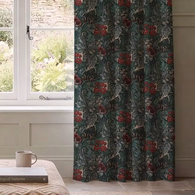 HOUSE Llewelyn-Bowen Hedgerovia Made To Measure Floral Printed Velvet Opaque Thermal Insulating Curtains in Rosetint