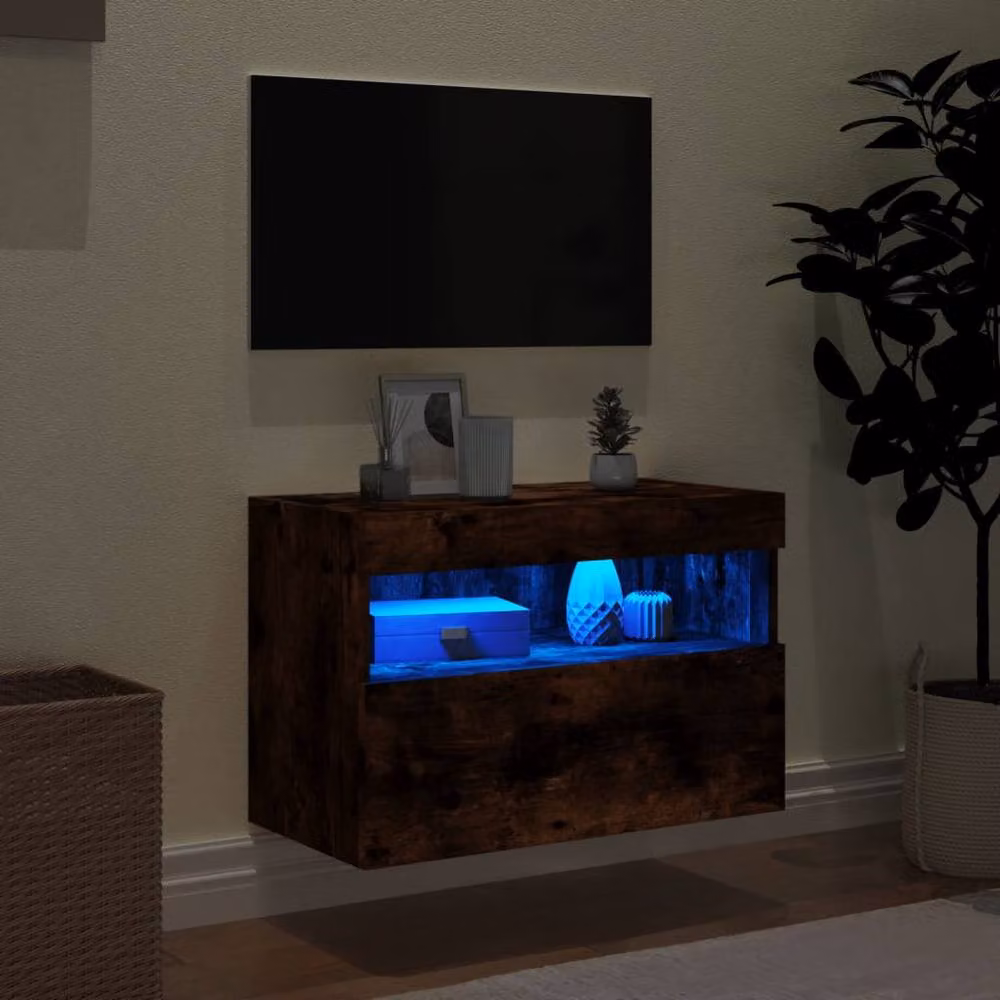 Berkfield Home Modern Wall Mounted TV Cabinet with Integrated LED Lights in Smoked Oak Brown, W: 60 cm, D: 40 cm, H: 40 cm – 4