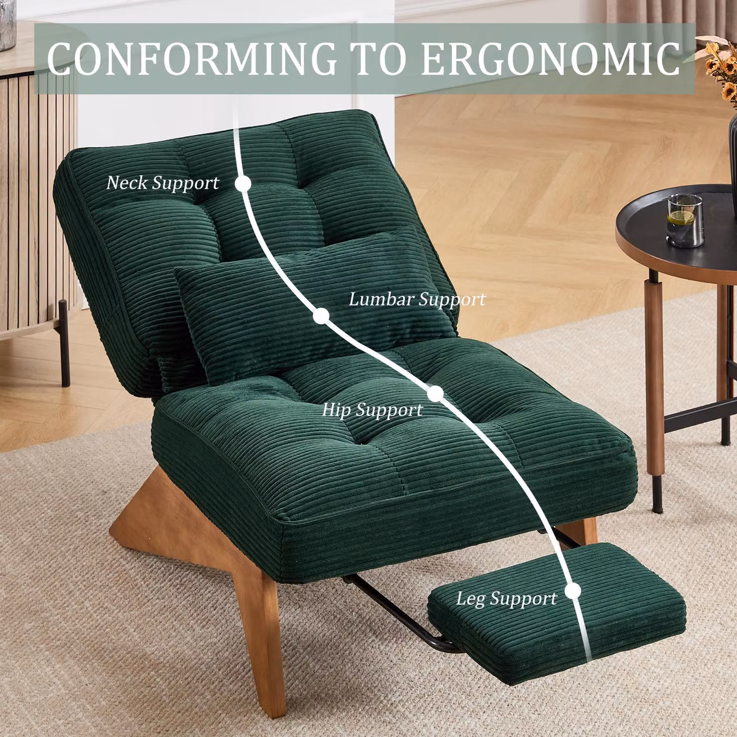 Aosom Emerald Reclining Accent Chair with Foldable Ottoman and Lumbar Pillow, W/D/H: 73 x 127 x 90 cm – 2