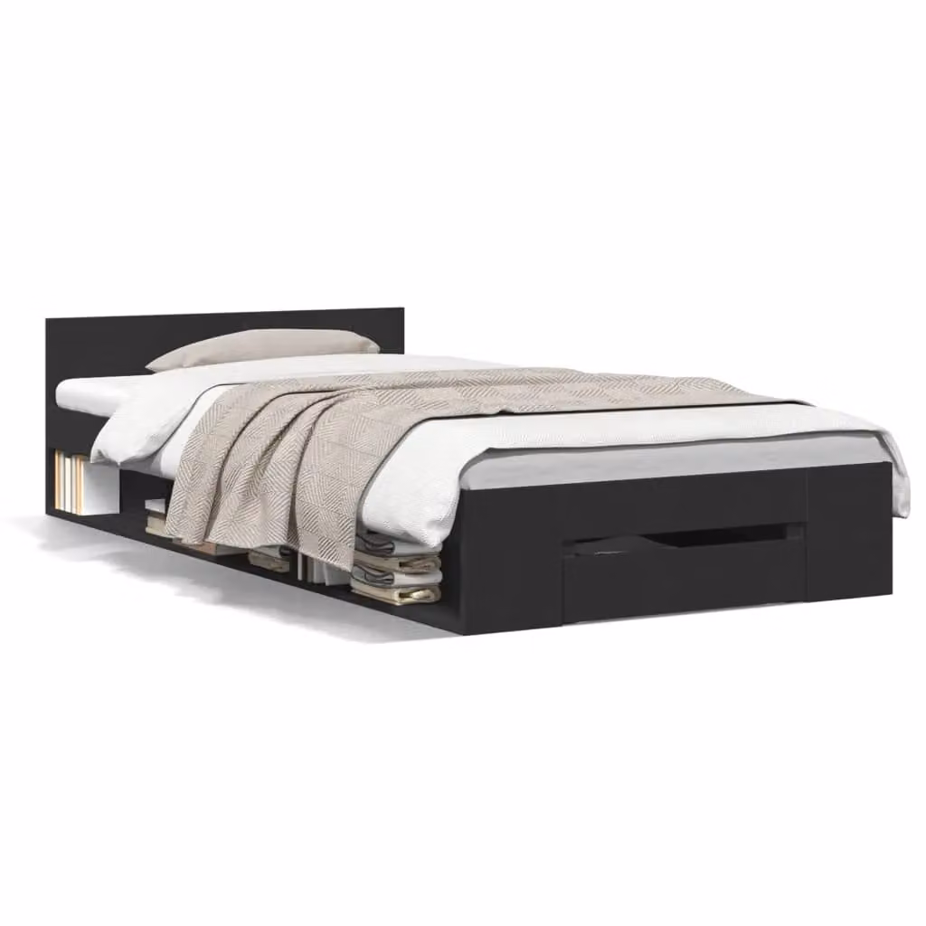 Berkfield Home Modern Small Single Bed Frame with Drawer in Black, W: 75 cm, L: 190 cm – 2