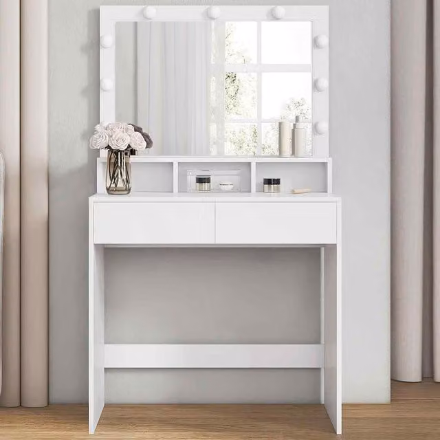The Bazaarist Hollywood LED Makeup Vanity Table with Drawers in Glossy White