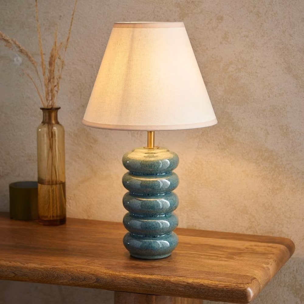 Netlighting Squash Ocean Spray Glaze Table Lamp with Blue Fabric Ivy Shade, B22, Diameter: 25 cm – 2