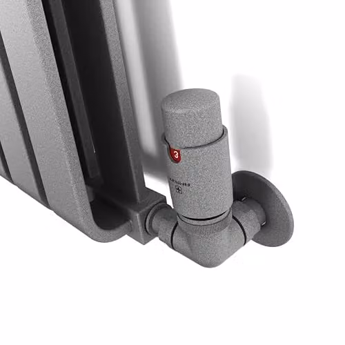 Terma Vario Vision 3-Axis Corner Accessory Valve Set with Thermostat Head and Pipe Masking in Salt N Pepper Grey – 2