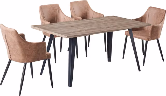 Life Interiors Zarah Rocco Dining Set with Rectangular Wood Table and 4 Chairs in Beige and Black