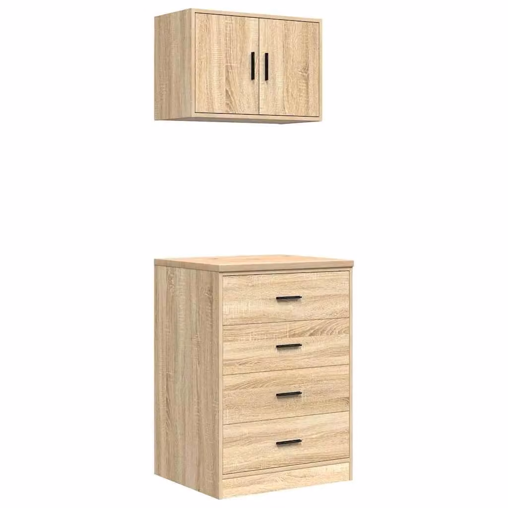 Berkfield Home Set of 2 Wall Mounted Garage Cabinets in Sonoma Oak Brown Engineered Wood