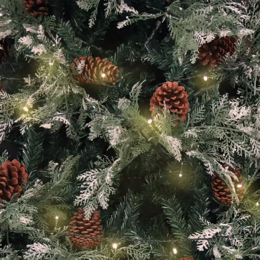 Berkfield Home Pre-lit Christmas Tree with Pine Cones in Green and White, Height: 225 cm – 3