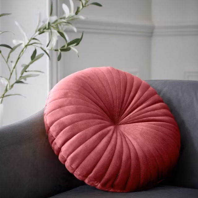 Catherine Lansfield Velvet Round Cushion, Raspberry Pink, Diameter: 40 cm