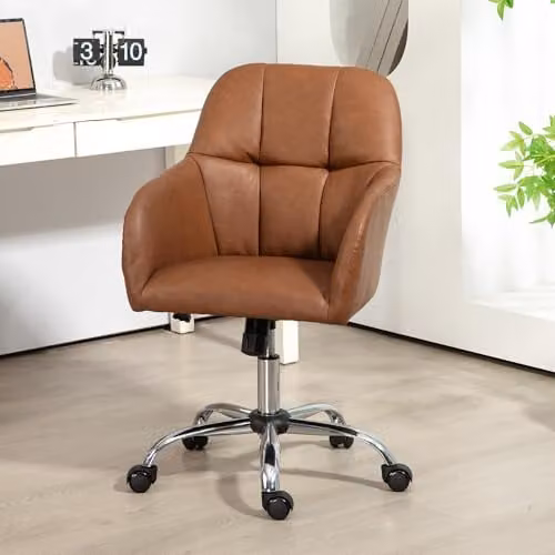 HOMCOM Brown PU Leather Swivel Office Task Chair with Armrests and Castors – 2
