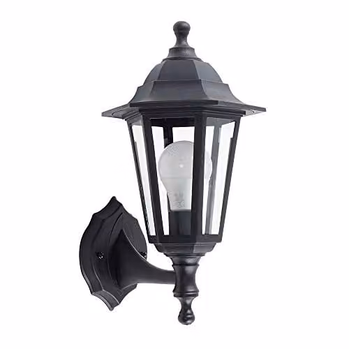 MiniSun Set of 2 Traditional Black Outdoor Wall Lanterns with 6W Warm White LED Bulbs – 1
