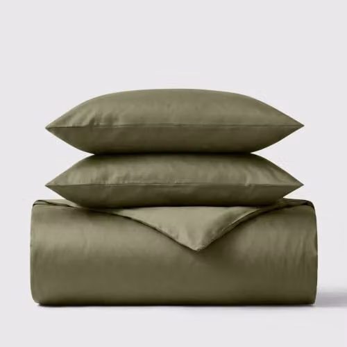 Bedable 100% Cotton Sateen Duvet Cover and Pillowcase Set, Green, 200 x 200 cm