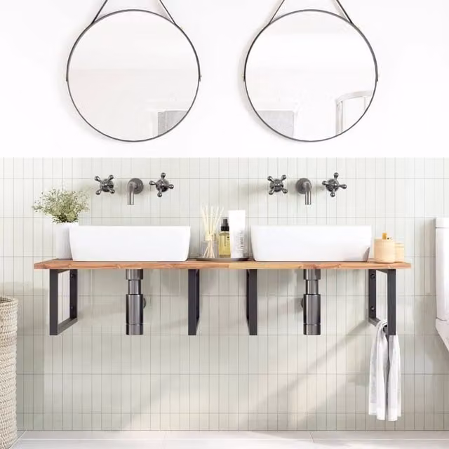 Berkfield Home Elegant Wall Mounted Basin Shelf in Brown Acacia Wood and Black Steel