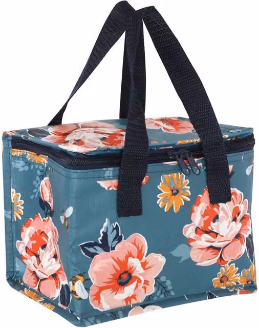 Something Different Bee-utiful Floral Insulated Lunch Bag in Navy Blue and Pink