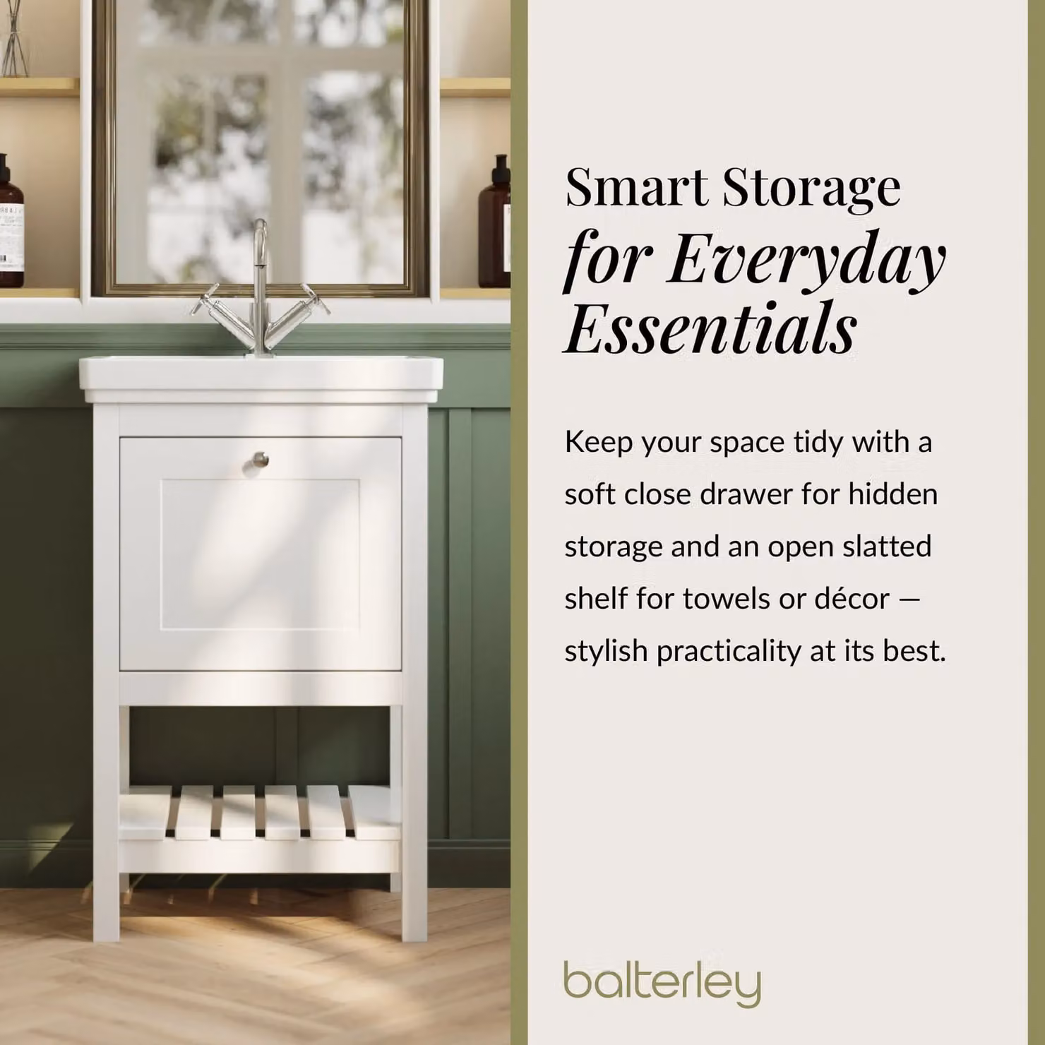 Balterley Freestanding Bathroom Floor Vanity Unit with 1 Drawer and 3 Tap Hole Basin, Pure White – 4
