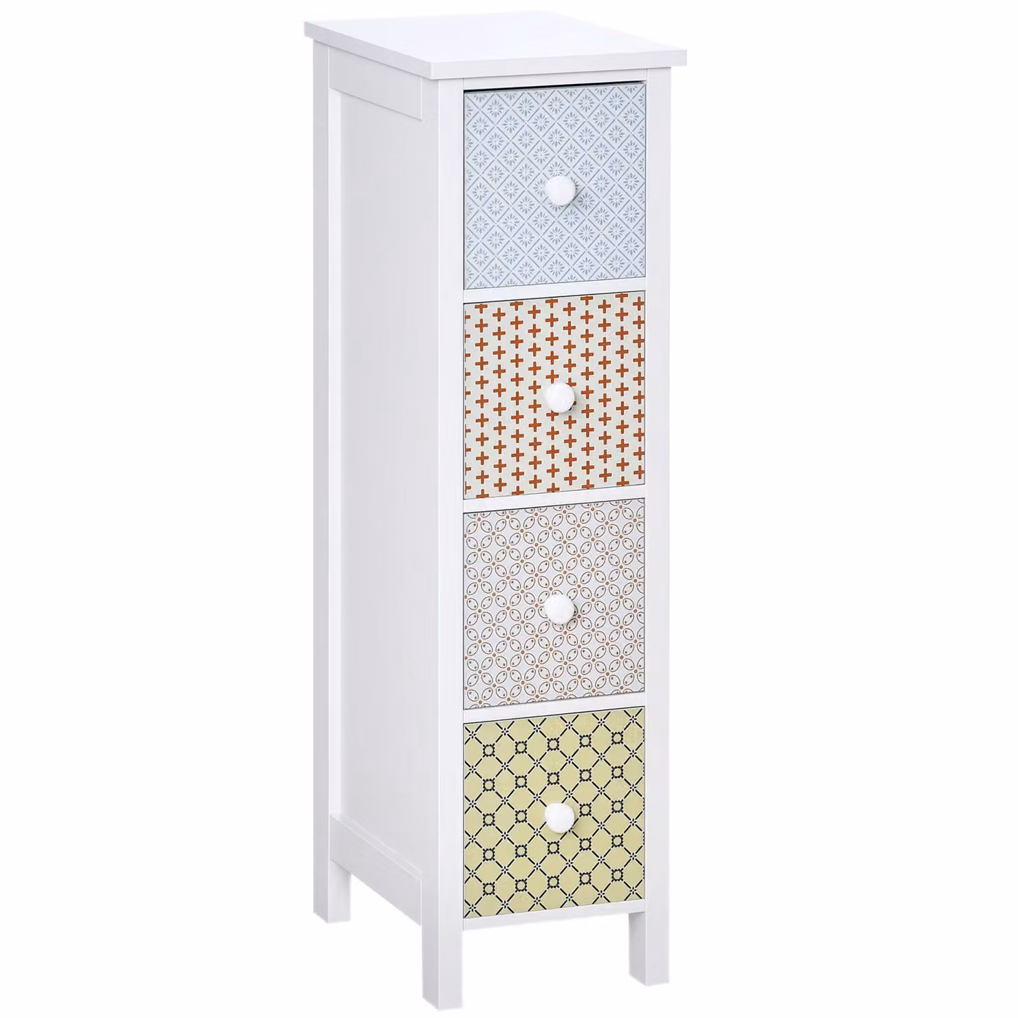 HOMCOM 4 Drawer Slim Chest of Drawers and Storage Cabinet in White – 2