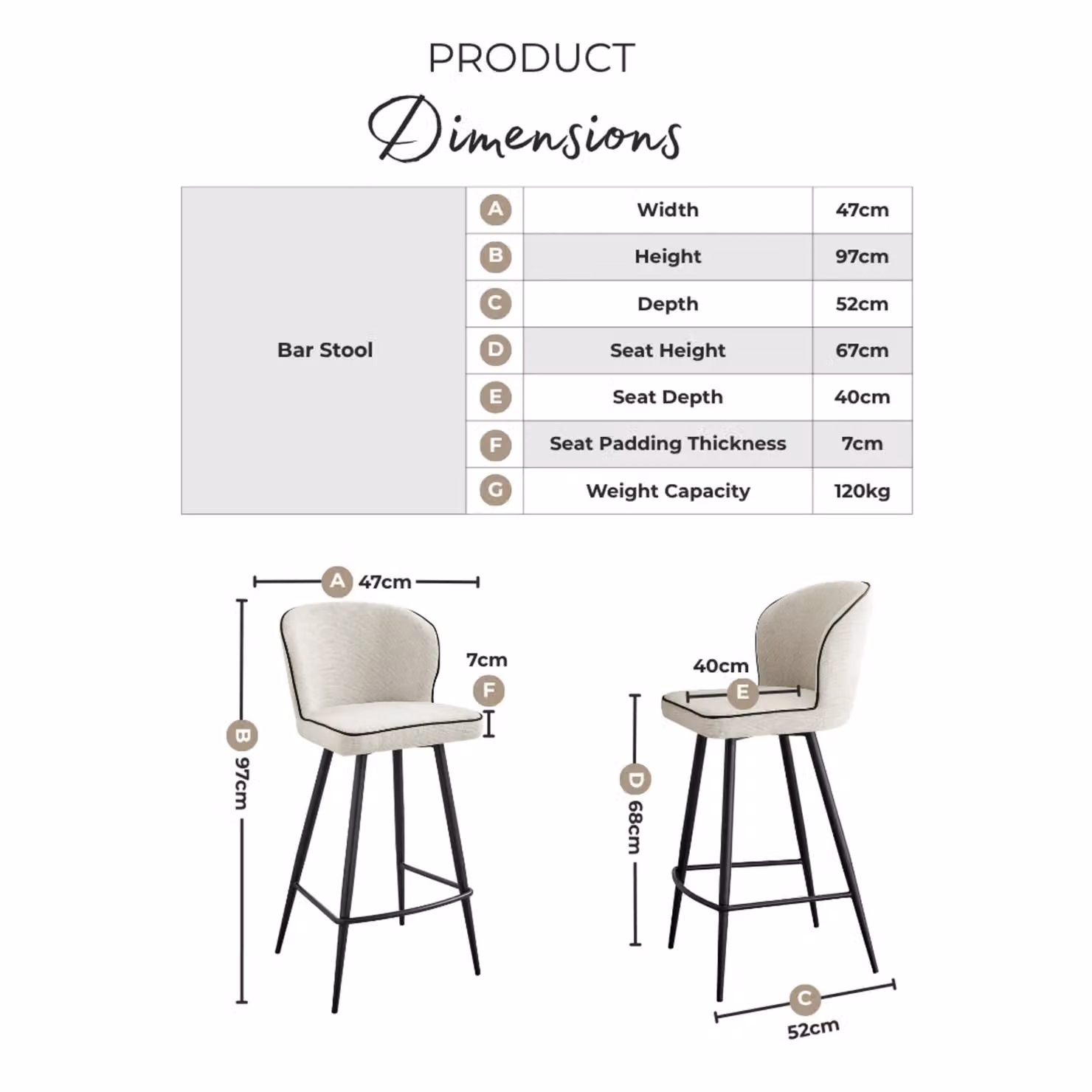 FurnitureboxUK Catriona Fabric Counter Stools Set of 2 in Beige and Black – 2