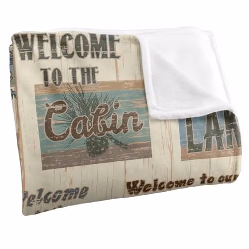 JQ Licensing Welcome To The Cabin Lake Signs Super Soft Microfibre Throw Blanket, White, W/D/H: 152 x 127 cm – 2