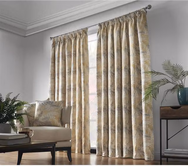 Livinluxury Floral Pencil Pleat Taped Top Curtains, Yellow, Height: 228 cm