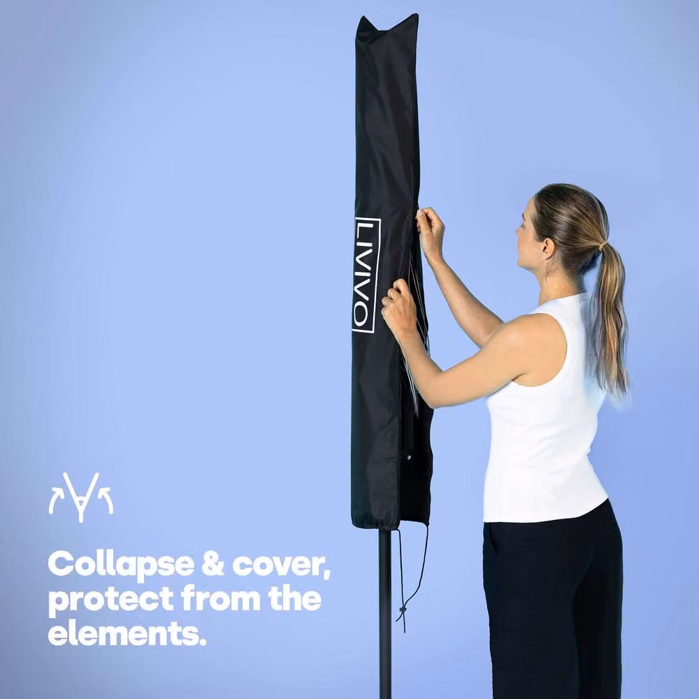 LIVIVO 4 Arm Rotary Outdoor Washing Line and Clothes Dryer in Black with Ground Spike and Cover – 6