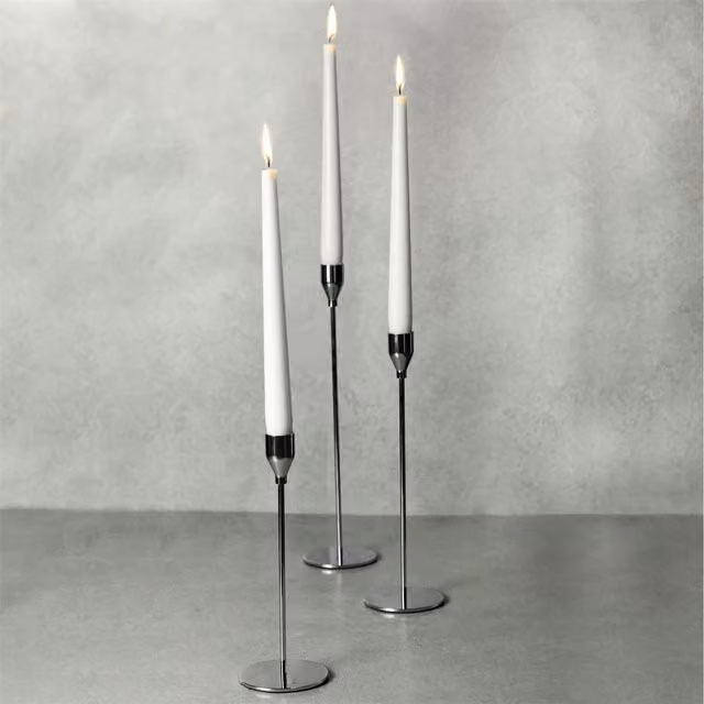 Maison & White Set of 3 Silver Tulip Taper Candlesticks