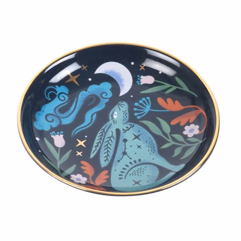 Uniqueful Midnight Hare Ceramic Trinket Dish Bowl in Blue, Gold and Multicolour with Floral Design – 2