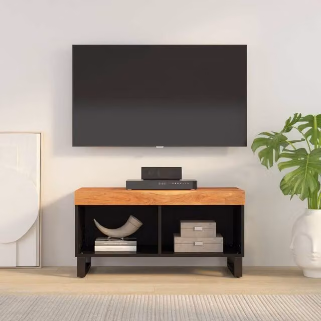 Berkfield Home Industrial TV Cabinet in Brown Solid Acacia Wood, W/D/H: 85 x 33 x 43.5 cm