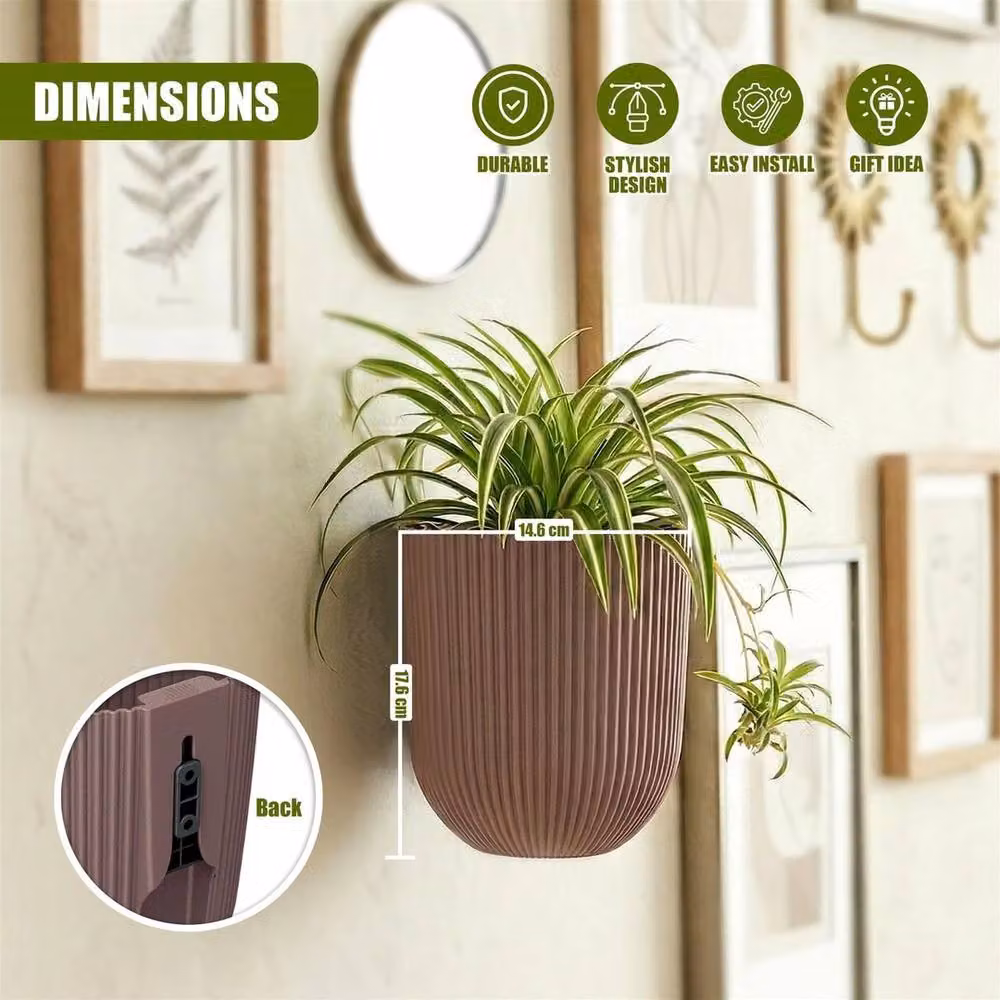 EONLION Set of 2 Modern Wall Mounted Plastic Plant Pots in Pink and Purple with Geometric Striped Design – 2