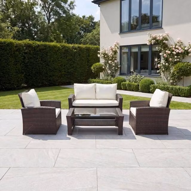 Artemis Home Pallini 4 Piece Brown Rattan Patio Set with Metal and Glass Details