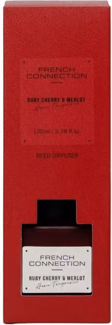 French Connection Ruby Cherry & Merlot Reed Diffuser, 100ml, Dark Red Square Glass Design – 1