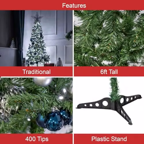 The Christmas Workshop 6ft Green Artificial Christmas Tree with Stand – 3