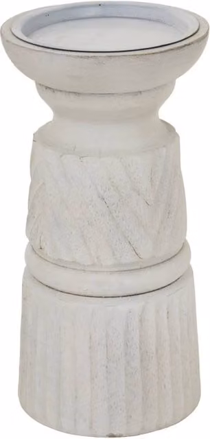 Hill Interiors Carved Ceramic Tabletop Candle Holder in White, W/D/H: 10.0 x 10.0 x 3.0 cm