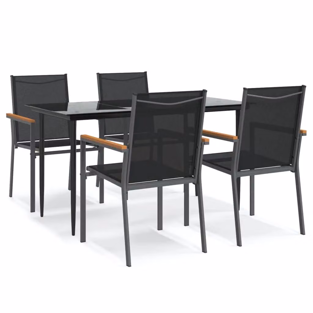 Berkfield Home 5 Piece Garden Dining Set in Black with Steel and Glass – 2