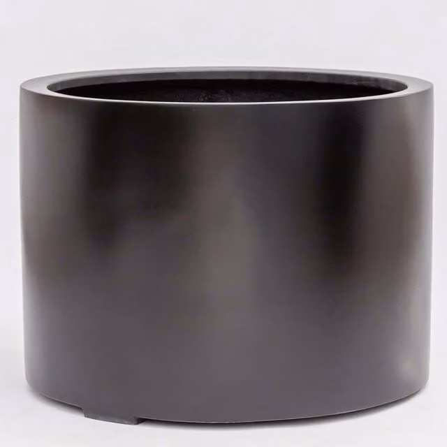Primrose Black Stone Composite Low Cylinder Outdoor Planter Tub