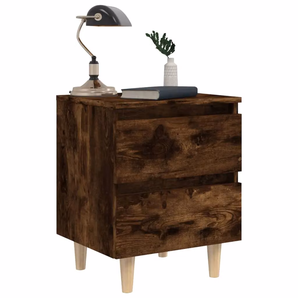 Berkfield Home Bed Cabinets with Solid Wood Legs, 2 Pieces, Smoked Oak Brown, W: 40 cm, D: 35 cm, H: 50 cm – 3