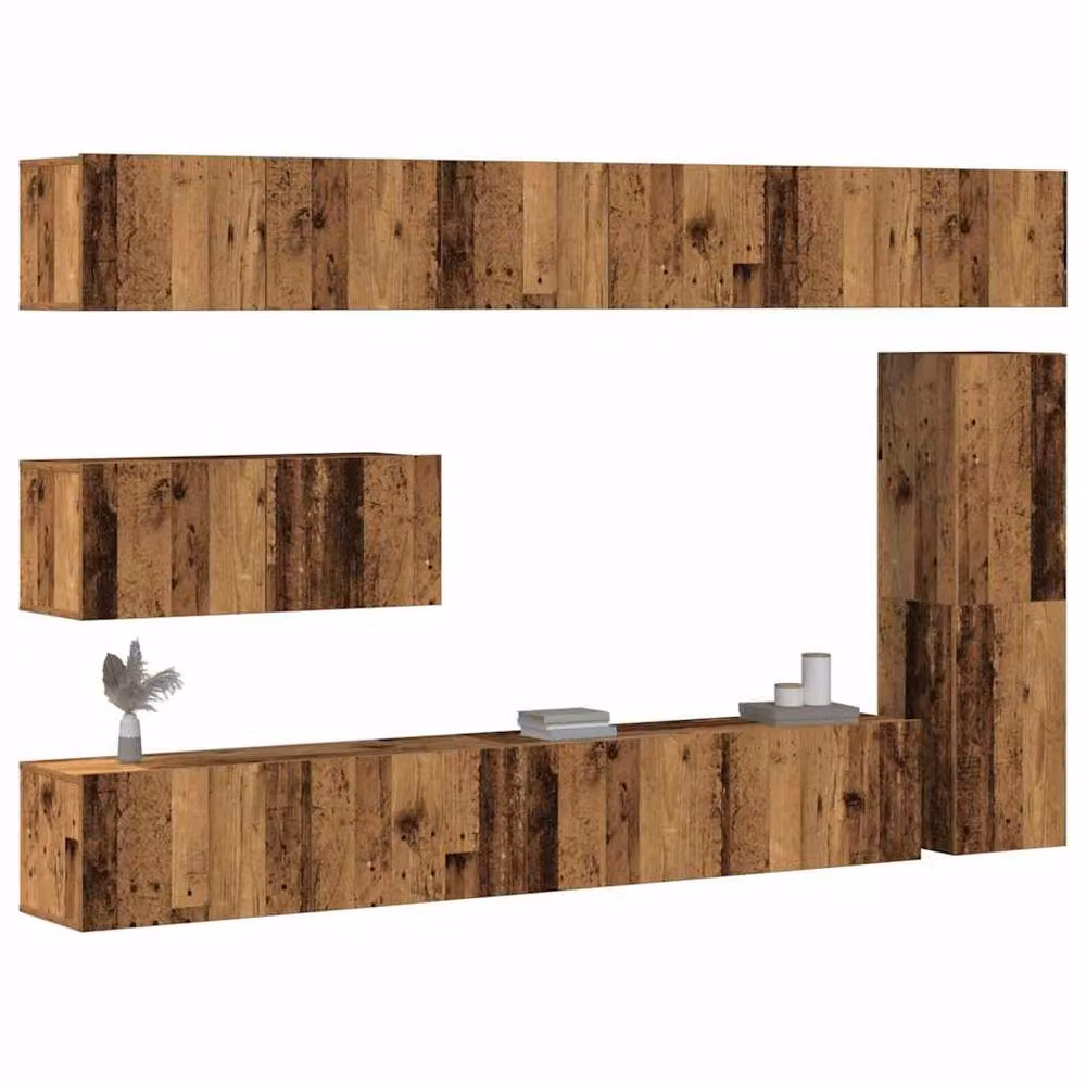 Berkfield Home Classic 7 Piece Wall-mounted TV Cabinet Set in Brown and Multicolour Engineered Wood – 2