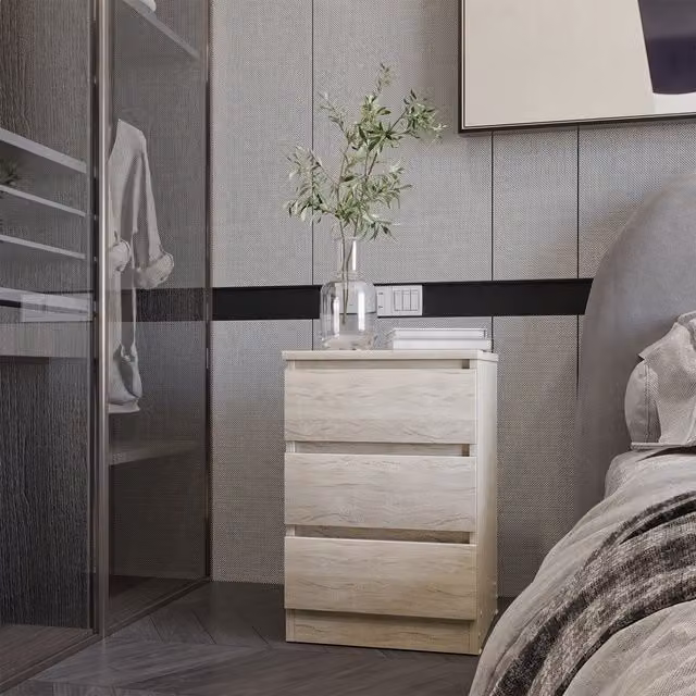 Seconique Malvern 3 Drawer Bedside Table in White, Grey or Beige