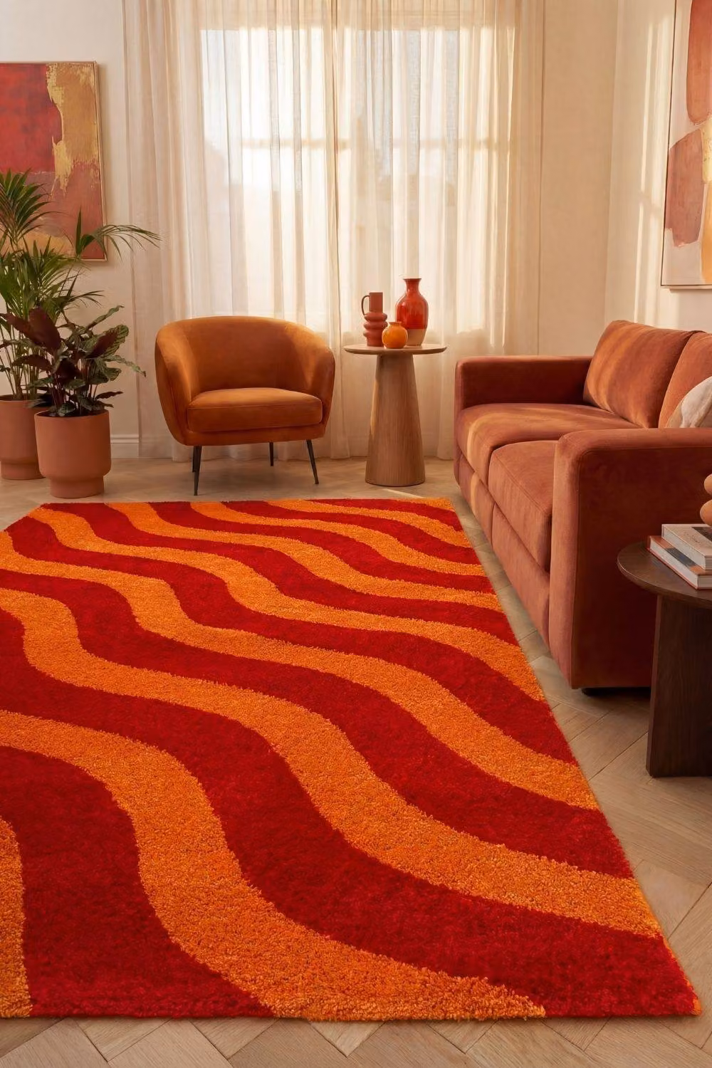 THE RUGS Joli Wavy Soft and Dense Pile Living Room and Bedroom Rug in Red, W: 160 cm, D: 230 cm – 2
