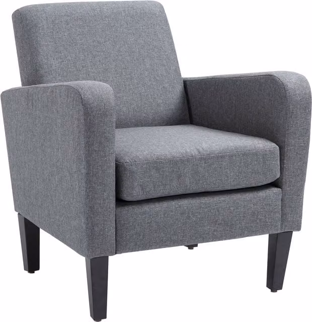 HOMCOM Modern Grey Fabric Armchair with Rubberwood Legs and Spring Core Support – 1