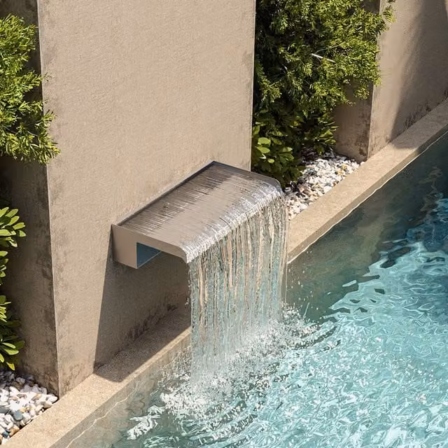 Livingandhome Stainless Steel Rectangular Garden Waterfall Spout Cascade in Silver, W: 40 cm