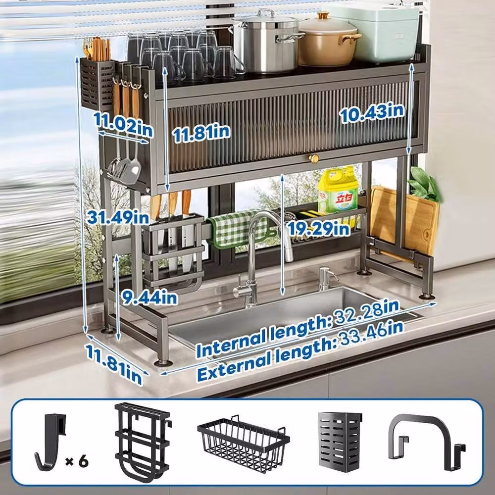 FLAVORA Adjustable Over Sink Dish Drying Rack in Black – 3