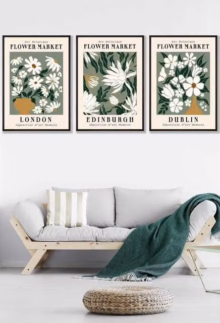 ARTZE Framed Green Flower Market Wall Art, Black, W: 53 cm, H: 73 cm, D: 0.2 cm