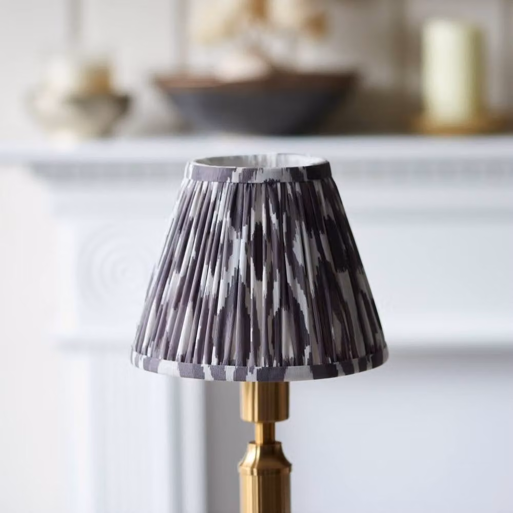 Netlighting Trobridge Rechargeable LED Table Lamp with Grey Fabric Ikat Shade and Gold Brass Base – 2