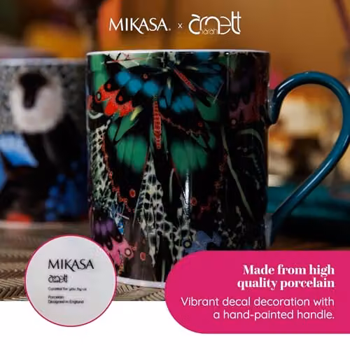 Mikasa Sarah Arnett Porcelain Mug, 350ml, Multicolour Butterfly Print – 3