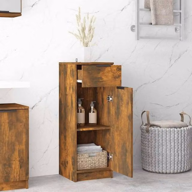 Berkfield Home Classic Bathroom Cabinet in Smoked Oak Brown, W/D/H: 32 x 34 x 90 cm – 1