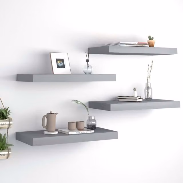 Berkfield Home Set of 4 Grey Floating Wall Shelves, W: 50 cm, D: 23 cm, H: 4 cm