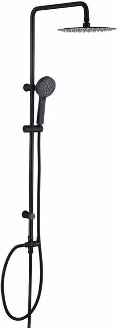 VOGREX Matte Black Exposed Round Shower Mixer Kit with Riser Rail and Handset