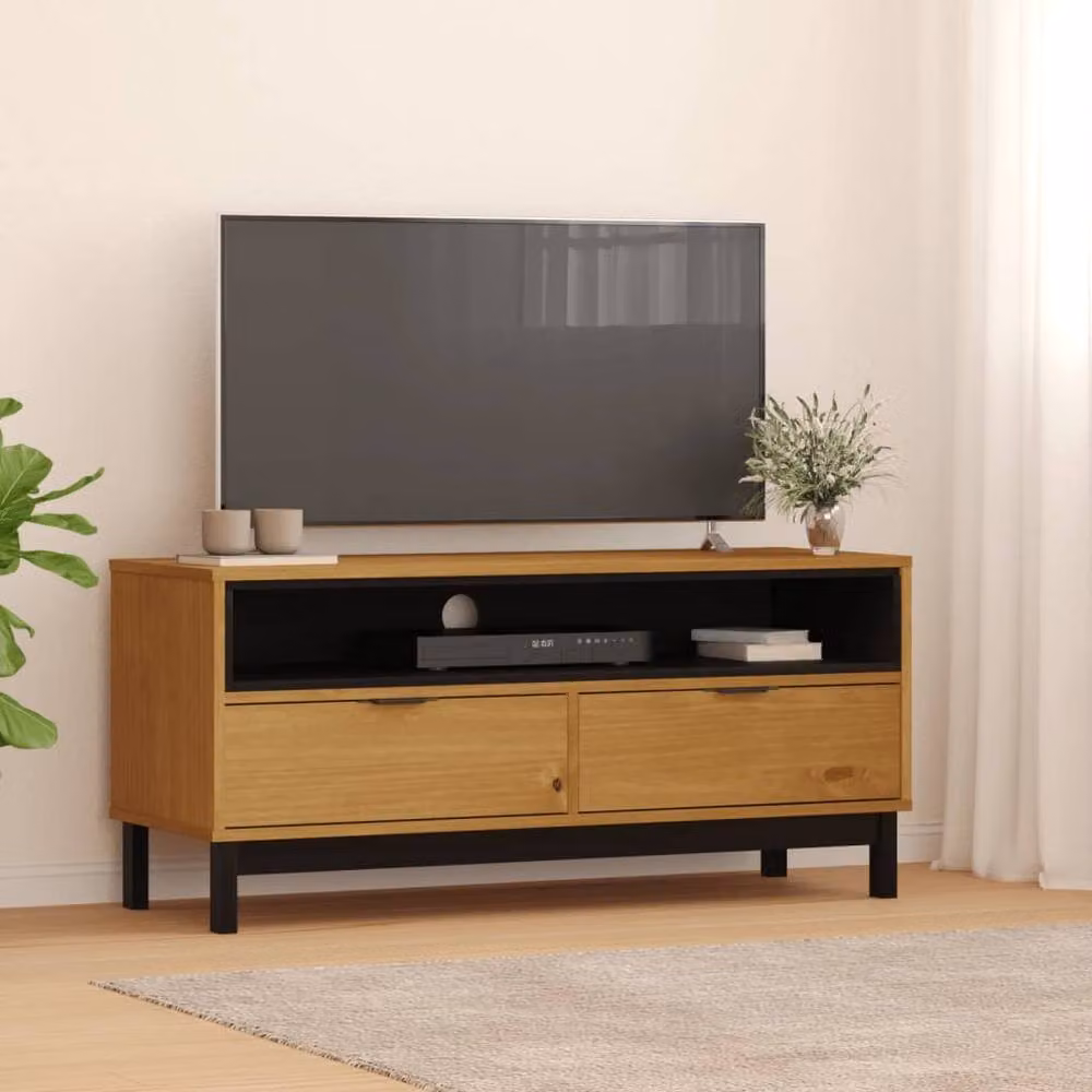 Berkfield Home FLAM Rustic Solid Wood Pine TV Cabinet in Brown W/D/H: 110 x 40 x 50 cm – 2