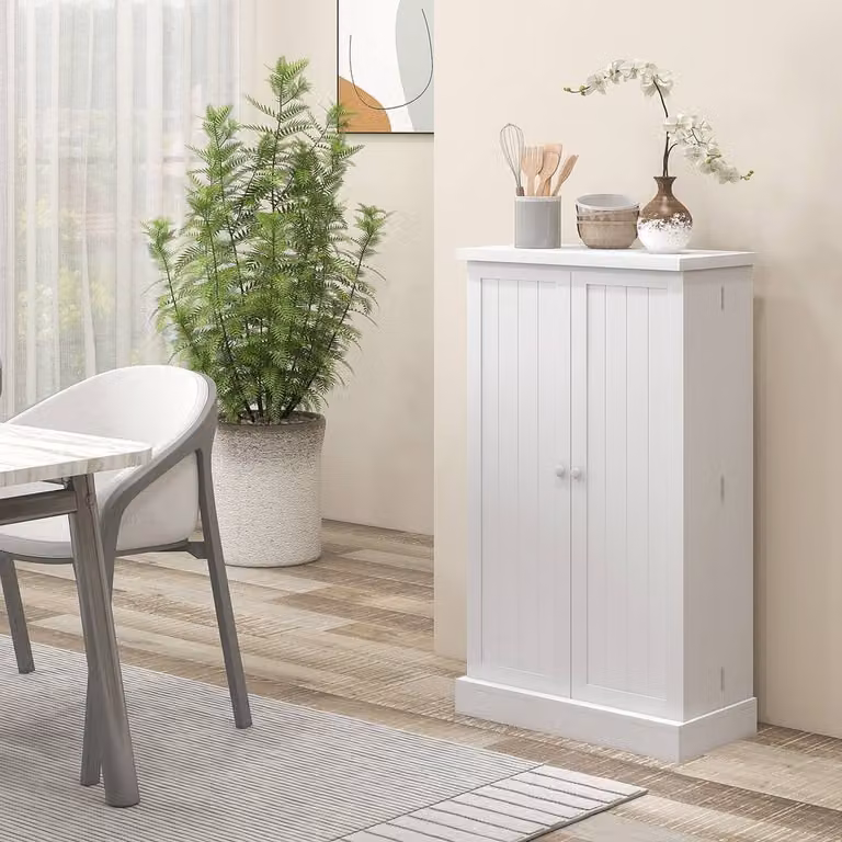 STILVORA White Matt Tall Kitchen Cupboard with Internal Shelves and Hinged Doors