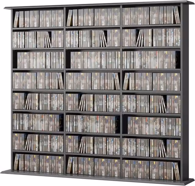 NESTLUNE Black Media Storage Unit with 24 Compartments, W: 100 cm, D: 15 cm, H: 15 cm
