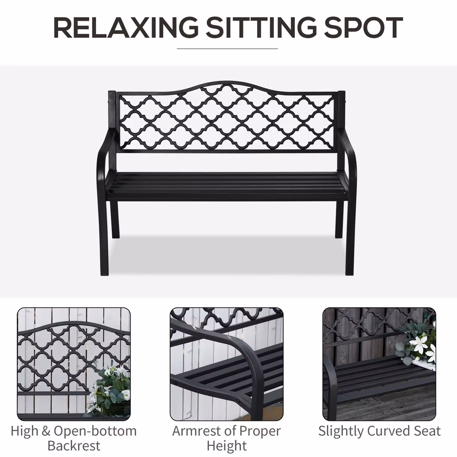 Outsunny 2-Seater Antique Cast Iron Outdoor Garden Bench in Black – 5