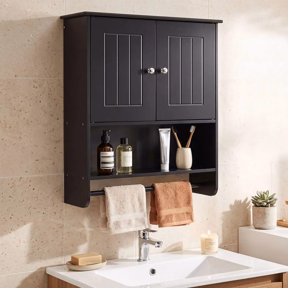 VOGREX Modern Matt Black 2-Door Wall Mounted Kitchen and Bathroom Cabinet with Internal Shelves W/D/H: 70 x 60 x 2 cm – 3